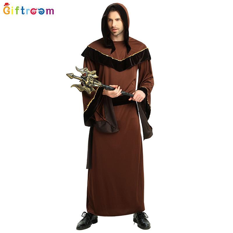 Mysterious Black And White Long Robe For Men Perfect For Halloween Festivities And Stage Events