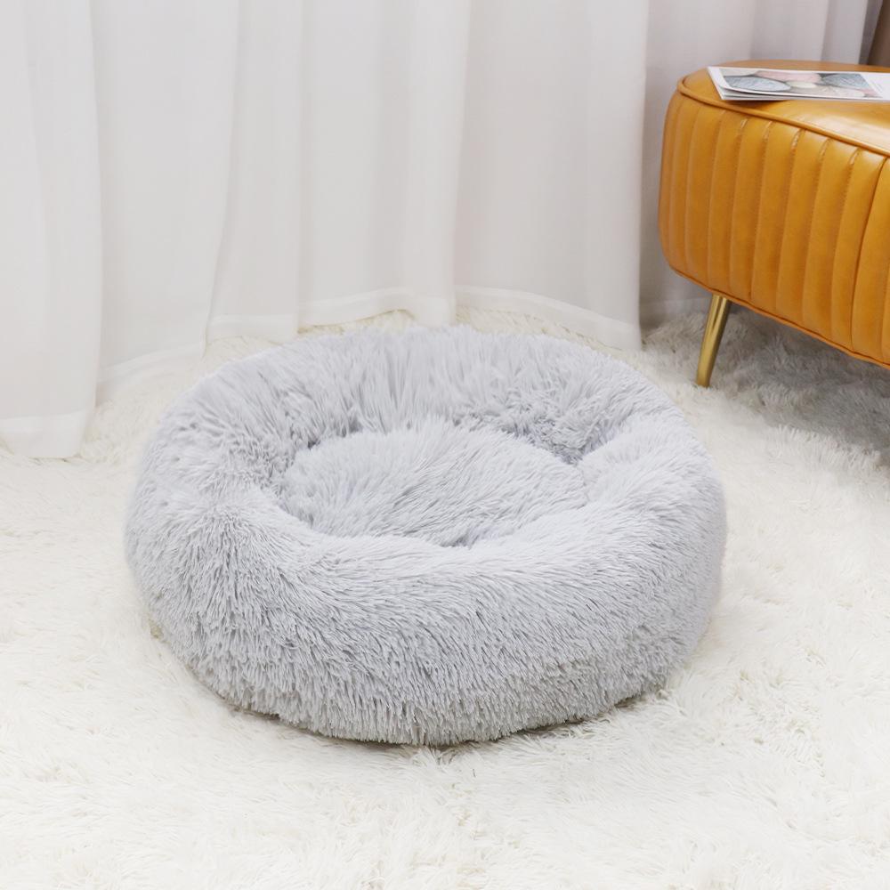 Washable Round Plush Pet Bed - Winter Warm Cat & Dog Mat, 28