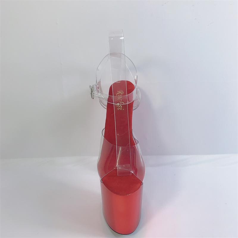 Женские летние прозрачные босоножки на толстом каблуке с кристаллами — фото 7