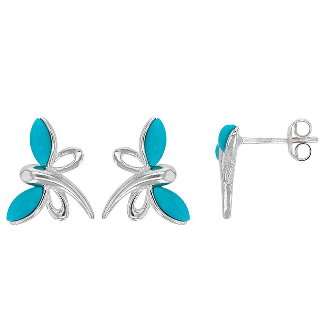 Les Trésors De Lily [Q0551] - Boucles Argent 'Libellules' turquoise nacre - 15x10 mm