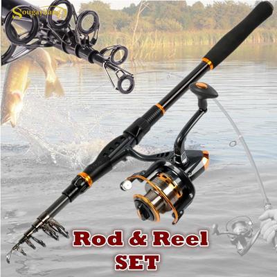 Telescopic Fishing Rod and Spinning Reel Combos for Carp Bass Saltwater Freshwater Fishing Tackle