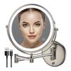8" Wall-Mounted Folding LED Vanity Mirror - Double-Sided, Lighted, Magnifying for Bathroom Makeup