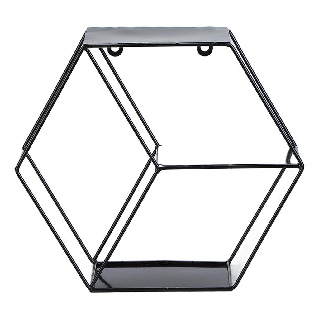 Hex Shelves Simple Wrought Iron Hexagonal Bedroom Living Room Office Wall Shelf DecorationBlack