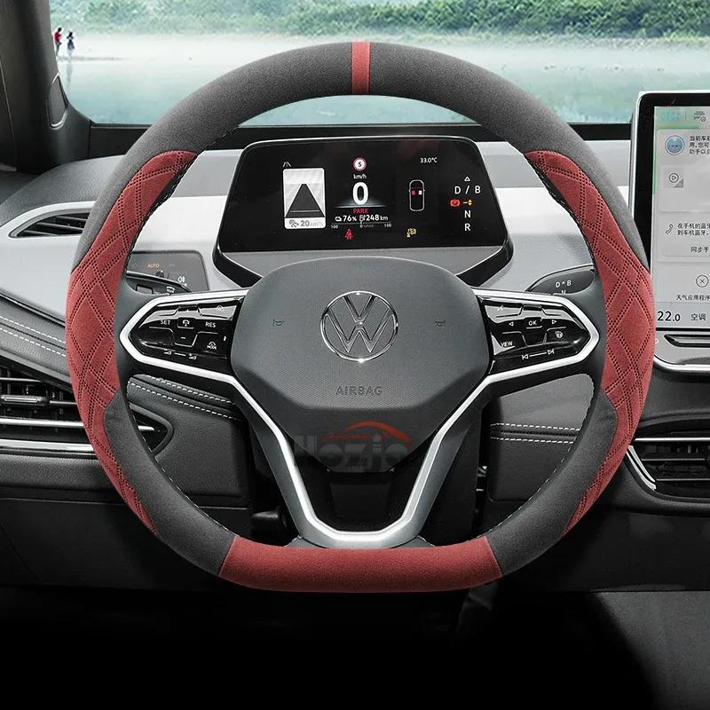 Suede Car Steering Wheel Cover for Volkswagen T-ROC R Taigo Touareg R Atlas R Taos T-Cross 2018 - 2023 2024 2025 Accessories