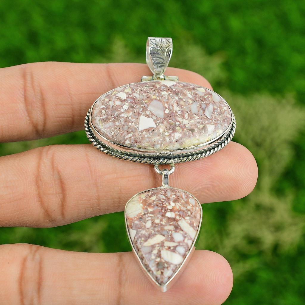 925 Sterling Silver Red Brecciated Mookaite Stone Bezel Sister Pendant Jewelry