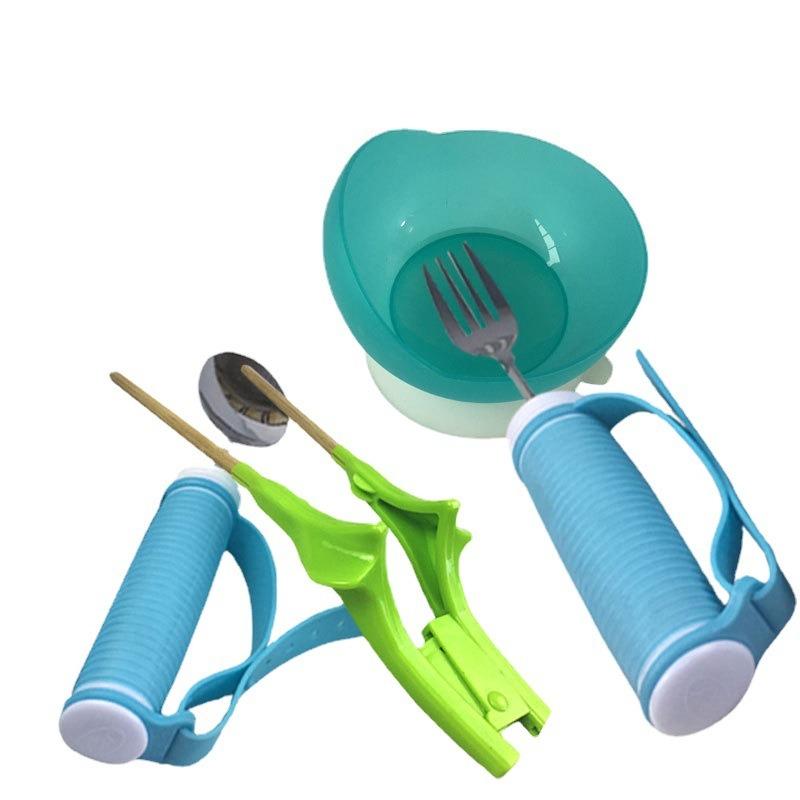 4-delige Hulpmiddelen Eetgerei Set Vork Lepel Kom Eetstokjes Antislip Ouderen Gehandicapten Tafelservies Veilig Ergonomisch Essentieel