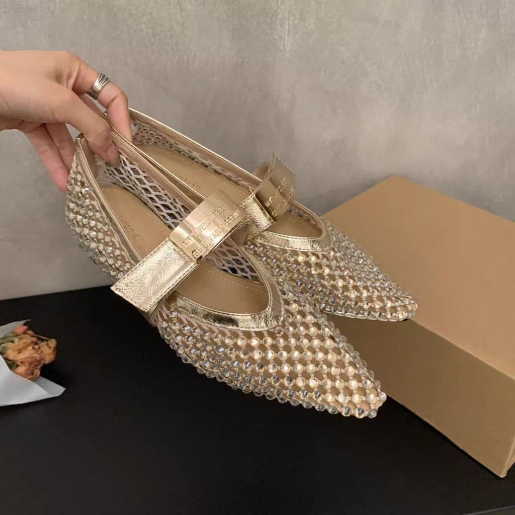 2025 new French retro pointed rhinestone bag head half slippers women wear fashion muller non-slip cool slippers