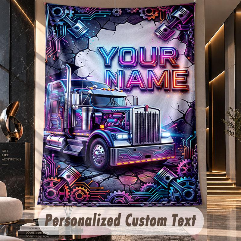 Camion (1) Arazzo Personalizzato con Tema Testo Nome Personalizzato Appeso a Parete Arazzo Decorazione per la Casa Tessuto di Sfondo