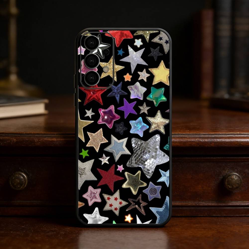 Colorful Star Phone Case For Samsung S25,S24,S21,S22,S23,S30,Ultra,S20,Plus,Fe,Lite Black Shell
