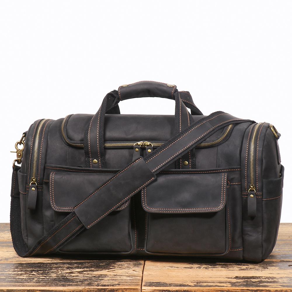 Retro Brown Men'S Hand Luggage Bag Crazy Horse Leather Large Capacity Travel Bag Business Weekend One Shoulder Messenger Bag