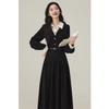 New Xiaoxiangfeng Black Fake Two-piece Dress, Children's Autumn and Winter Teaching Interview Commuting Temperament Long Dress