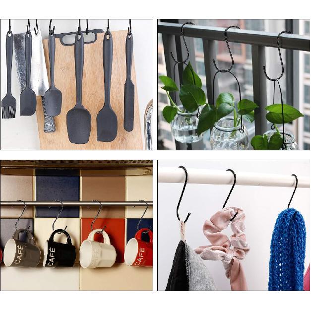 30 Pack Black S Hooks Steel Hanging Hooks Heavy Duty S Hanger Hook Metal Kitchen Pot Rack Hooks Closet Hooks for Hanging Pan, Cups, Jeans, Plant
