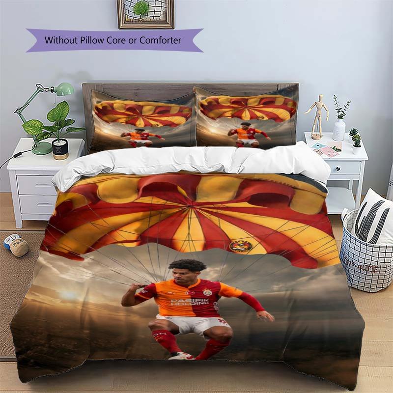 Creative Parachute Football Player Print Duvet Cover Set, 3Pcs Sports Bedding Set with 2 Pillowcases for Bedroom Decor