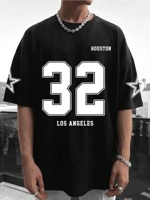 Los Angels Under The Classic Letter 32 Print T-Shirt Mann O-Ausschnitt Lose Kurzarm Atmungsaktive Soft Tops Street Harajuku T-Shirt