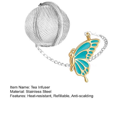 Tea Infuser Leak-proof Fine Mesh Heat-resistant with Extended Chain Stainless Steel Loose Leaf Tea Ball with Butterfly Charm Kitchen Supplies