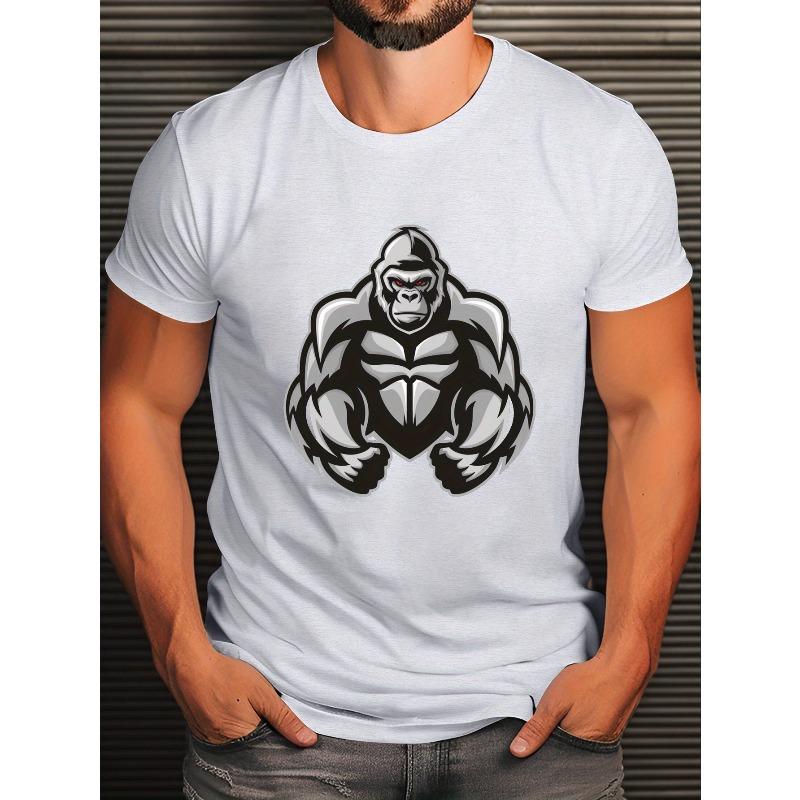 Men's Summer T-Shirt, Stylized Silverback Gorilla Graphic Print Short Sleeve Tees Trend Casual Tops for Daily Life, Big & Tall Guys, PLUS SIZE
