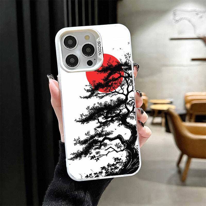 Japanese Minimalist Pine Tree Soft Phone Case for iPhone 15 16 17 Pro Max 17Air 16E 14 Plus 13 12 Mini Shockproof Cover Back She