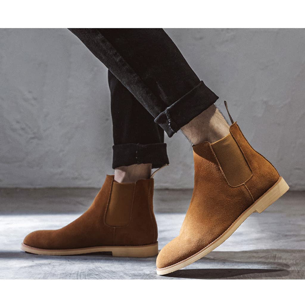 Placck Herren Chelsea Boots aus echtem Leder, Kleid Wildleder, Seiteneinsatz, Casual, Englischer Stil, Übergröße, Gelb, 27.5cm