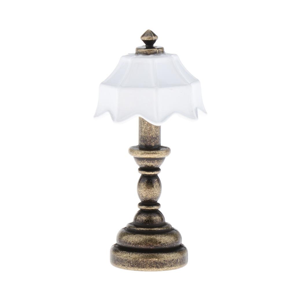 Miniature Dollhouse Table Lamp LED Desk Model Mini Light Decoration Children's Toy Dollhouse Play Accessories for Mini House Bedroom Pack of 2