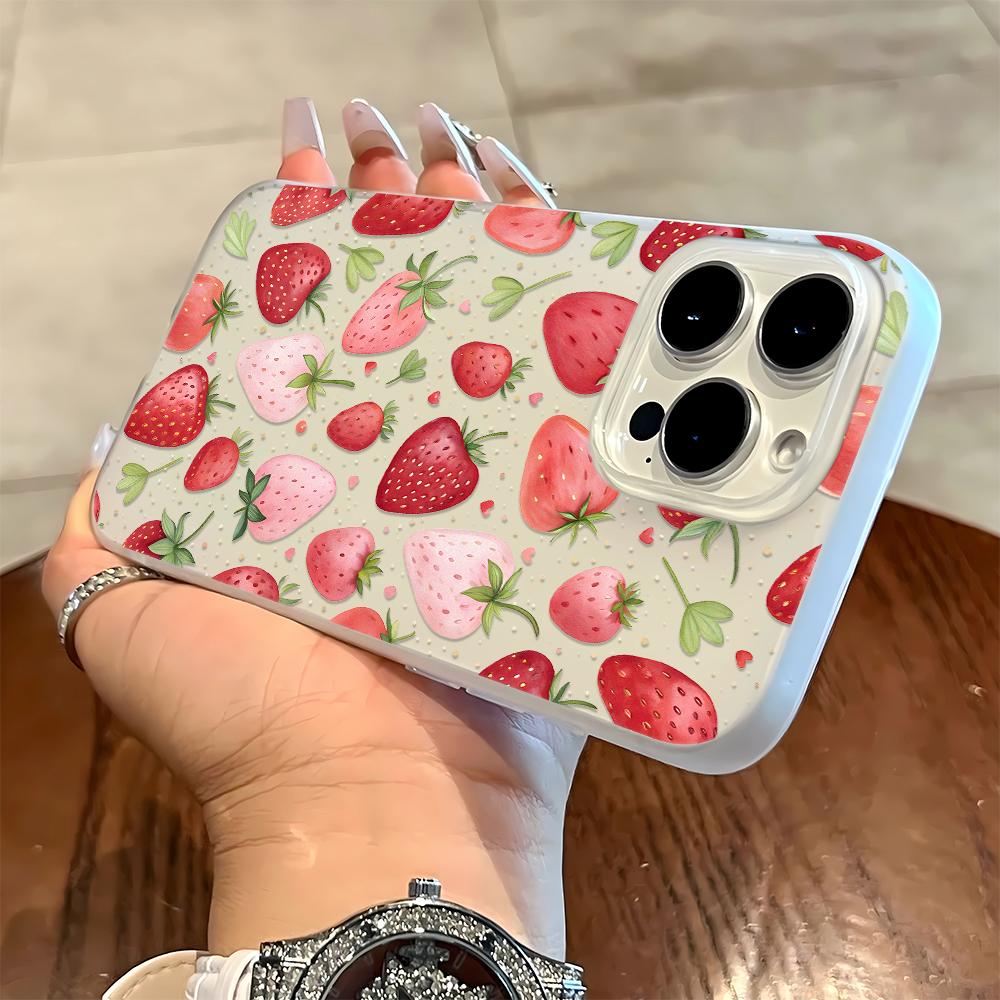 3D Cute Covered With Strawberries Silicone Case For Iphone 16 11 15 Plus 12 14 17 13 Pro Max Lovely Kids Girls Phone Cover