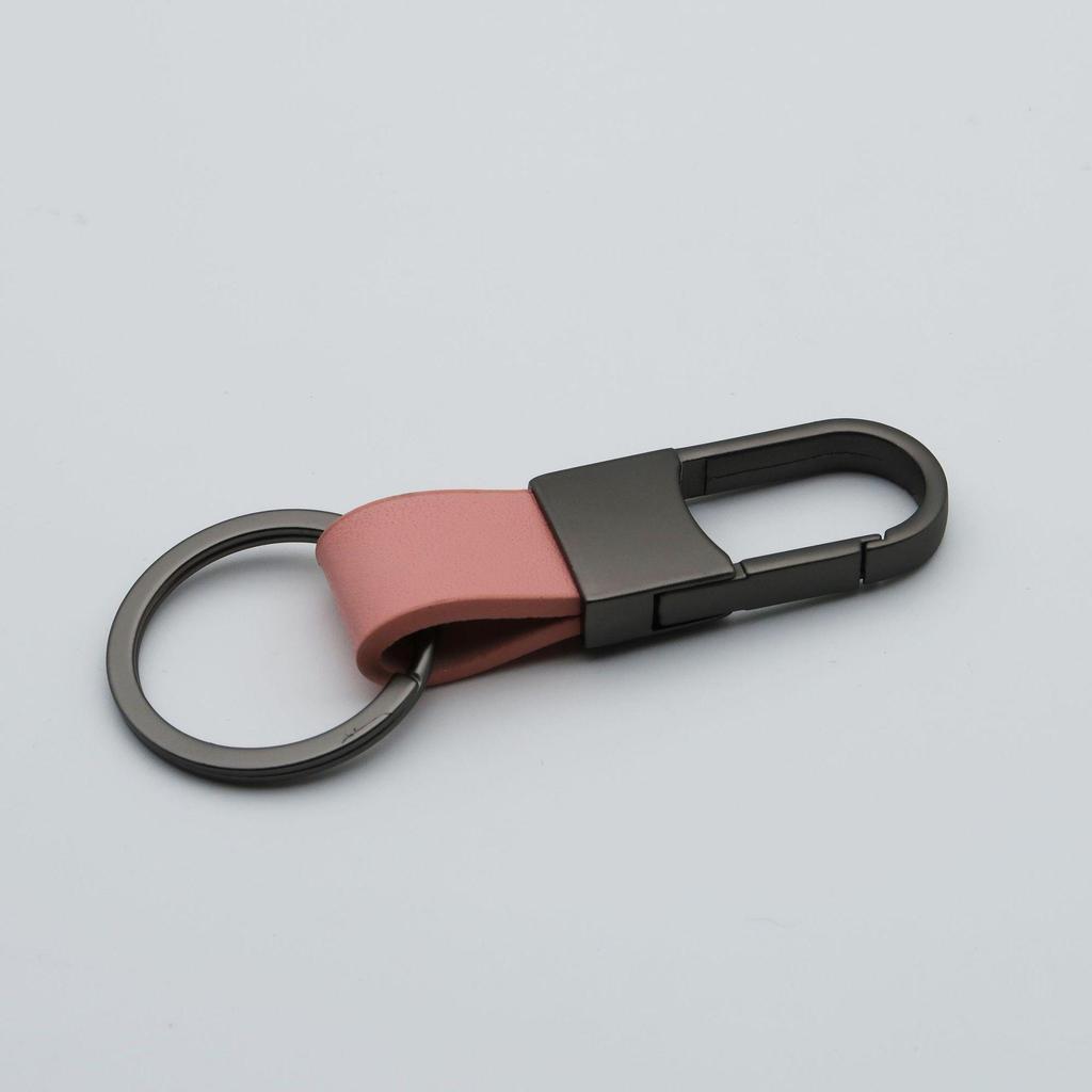 Men's Genuine Leather Car Keychain with Zinc Alloy Waist Clip and Customizable Laser Logo