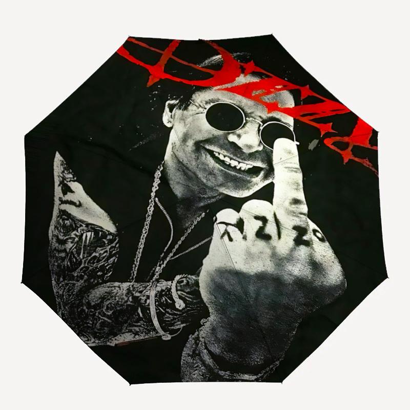 

1pc Ozzy Osbourne Automatic Umbrella - 8-Rib Portable Folding Black Iron Frame for Outdoor, Beach, Travel a0905158