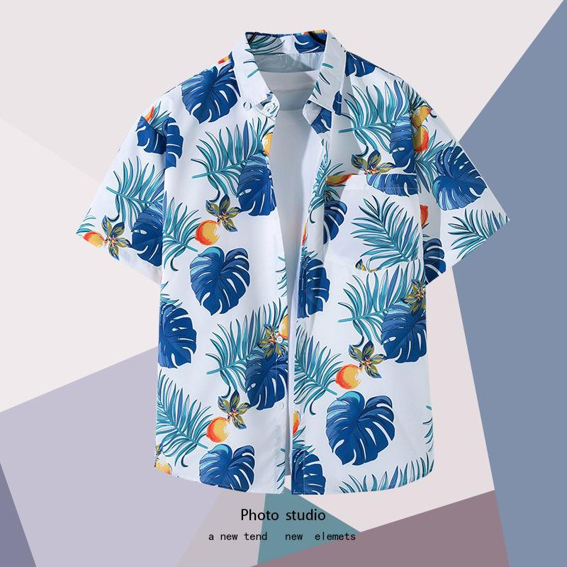Summer Beach Floral Men'S And Women'S Thin Shirts Trendy Hawaiian Port Style Loose Tie-Dye Short-Sleeved Couple Shirts