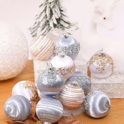 Diamond-Studded Velvet Christmas Ornaments - Set of 6, 8cm Cloth-Wrapped Balls