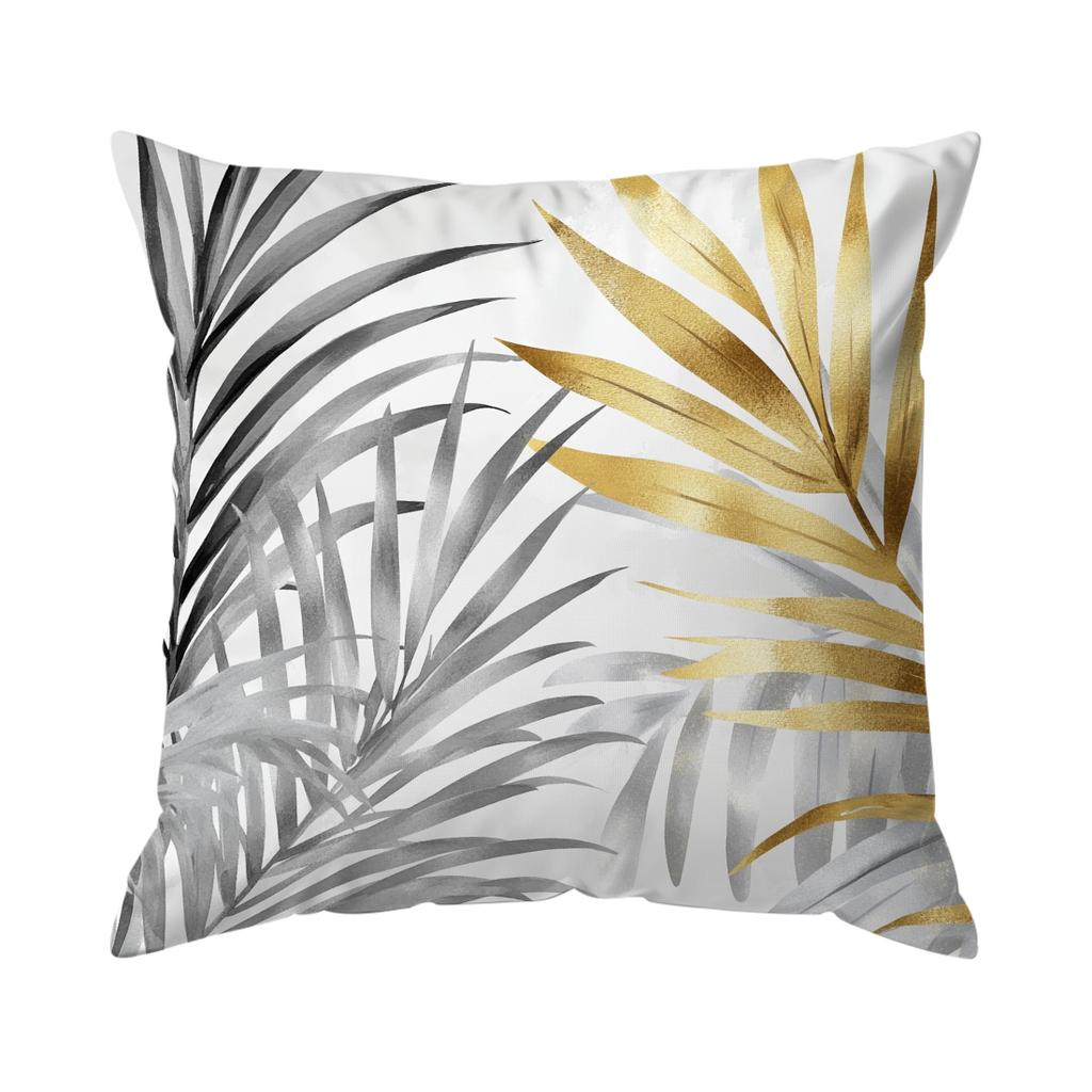 Vintage Gray And Gold Leaves Cushions Pillowcase Polyester Cushion Cover Throw Pillow Pillowcover Home Car Sofa Decor