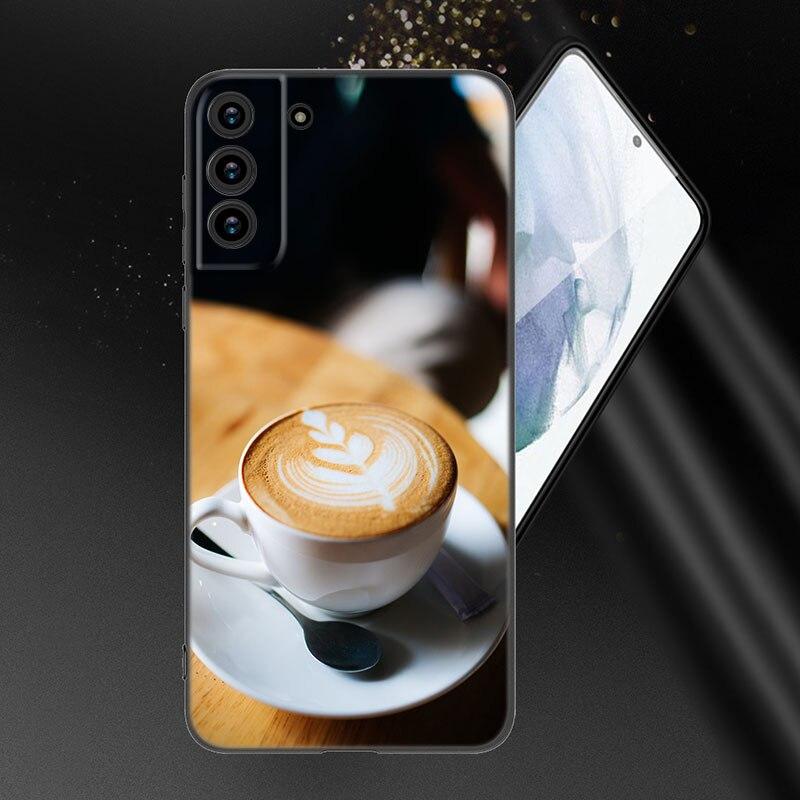 Coffee Wine Cup Phone Case For Samsung Galaxy S20 S21 FE S22 Ultra S10 Lite S10E S9 S8 Plus S7 Edge Soft TPU Black Cover