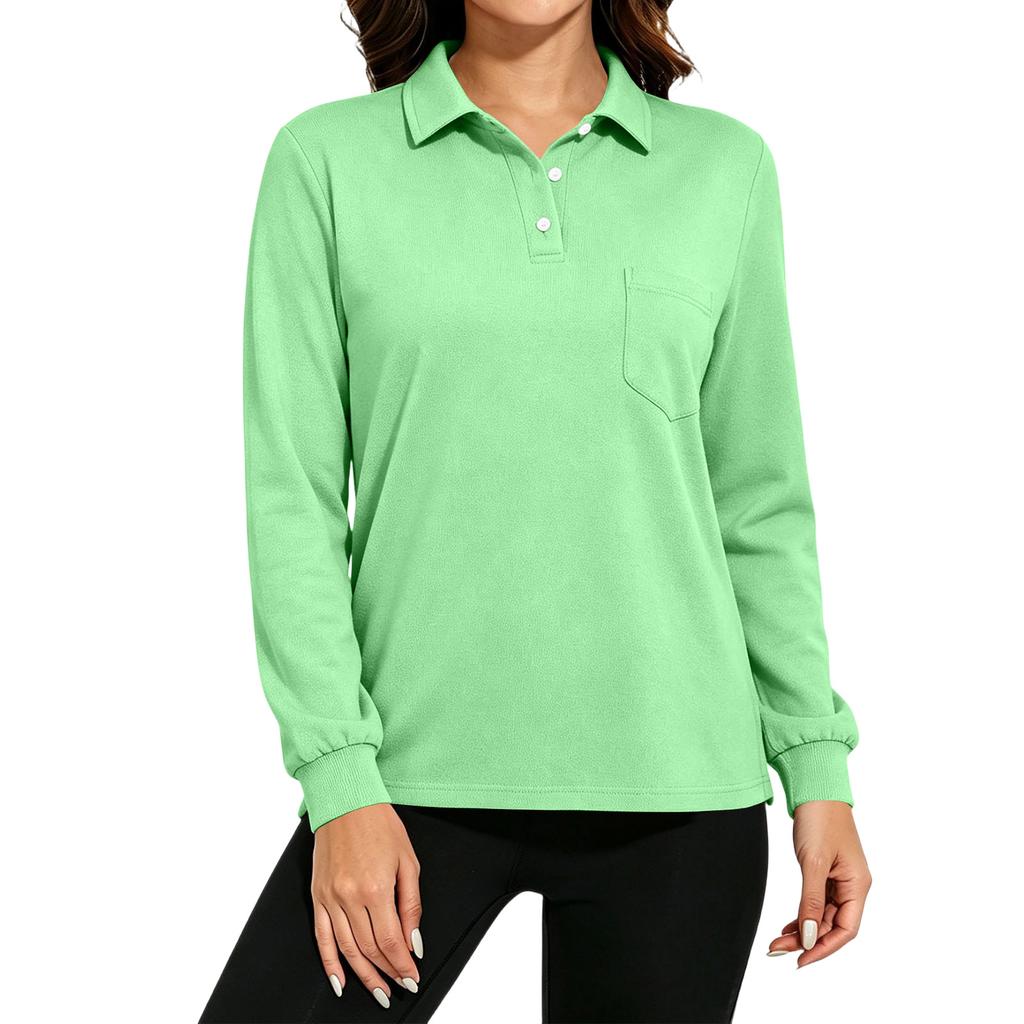 Women's Long Sleeve Button Down Color Blouse with Pockets and Side Slits Casual Collared Top