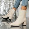 Short boots women's autumn new high heel thick heel small square head side zipper leather boots boos medium tube