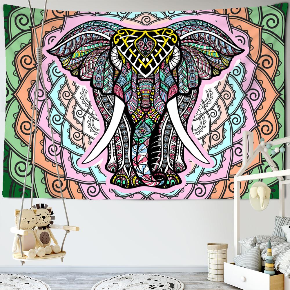 Elephant Indian Mandala Tapestry 3D Aesthetics Wall Hanging Boho Decor Retro Decor Psychedelic Hippie Tapestry Aesthetics