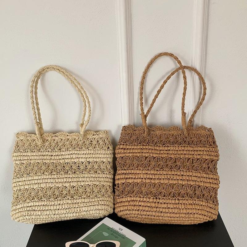 New hollow lace shoulder hand-woven straw bag versatile large capacity tote bag seaside vacation beach bag
