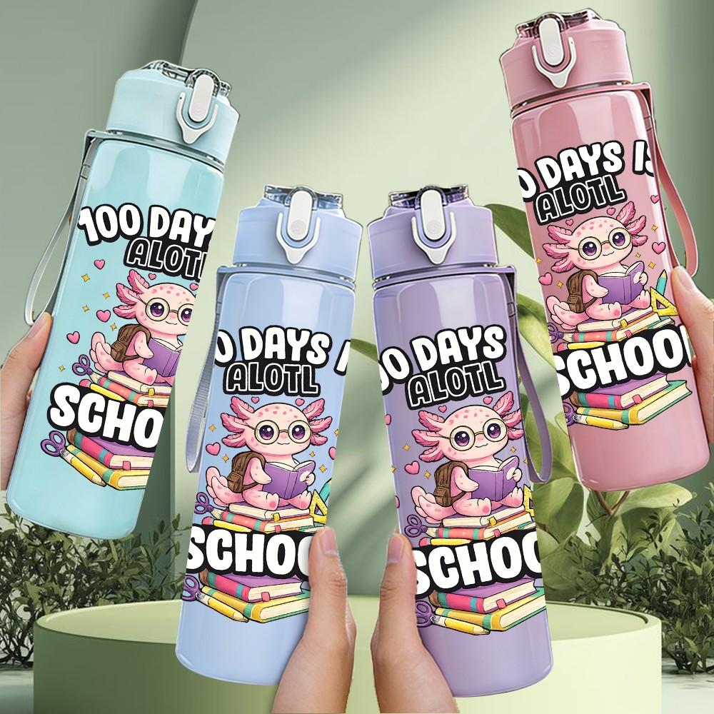 1PC Girls First Day Of School Quote 750ml Color Plastic Sports Water Bottle Leakproof Flip Straw Lid Suitable for Sports Office Home Use
