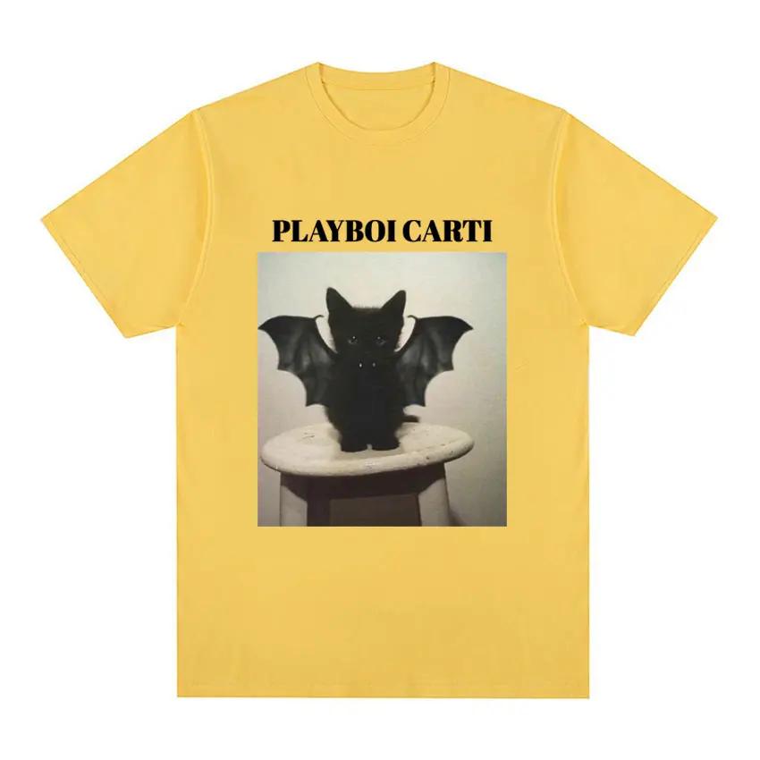 Limited Playboi Carti Funny Vamp Cat Meme Graphic T Shirt Men's Women 90s Vintage Hip Hop T Shirts 100% Cotton Oversized T-shirt