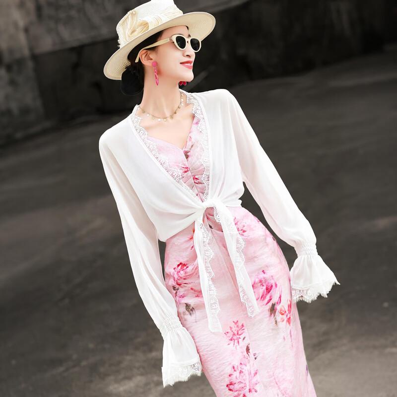 Elegant Lace Trim Bell Sleeve Cardigan L