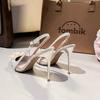 Fashion 2025 New Bride White Wedding Shoes Thin Heels Pointed Flower Rhinester Heels After The Empty Fashion Women'S Sandals
