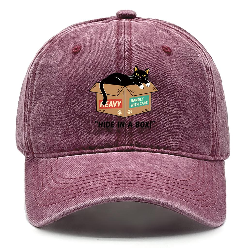 Cartoon Black Cat HIDE IN A BOX Printed Baseball Cap Adjustable Lightweight Baseball Hat All Season Slouchy Flat Cap For Gift