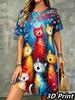 Fashion 3D Print Summer Dress Loose Casual Short Sleeve O-Neck Mini Dress