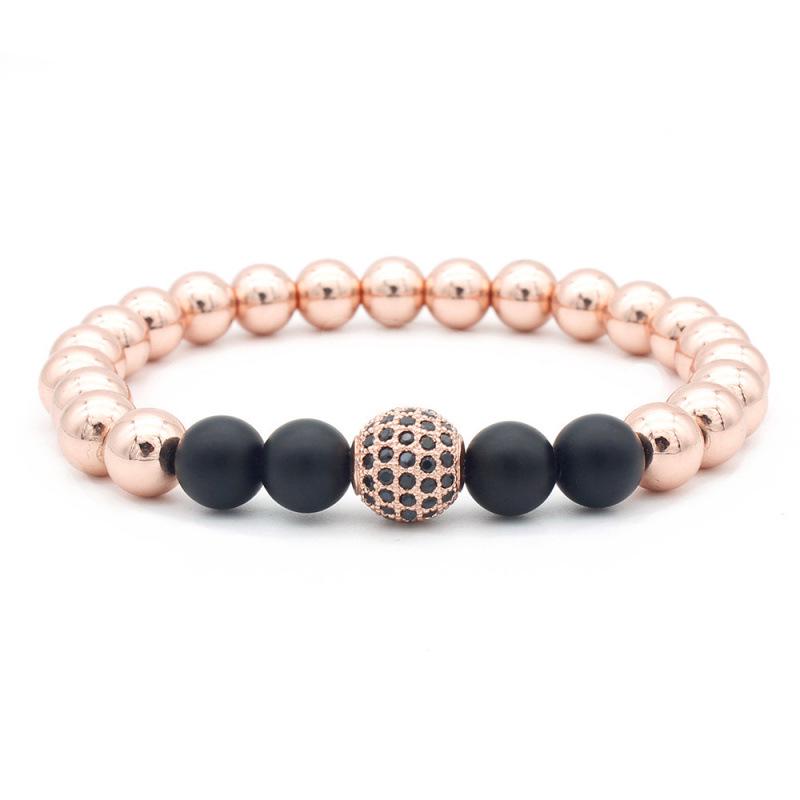 Copper-Plated Gold Bracelet with Frosted Beads and Micro-Inlaid Zircon Beads