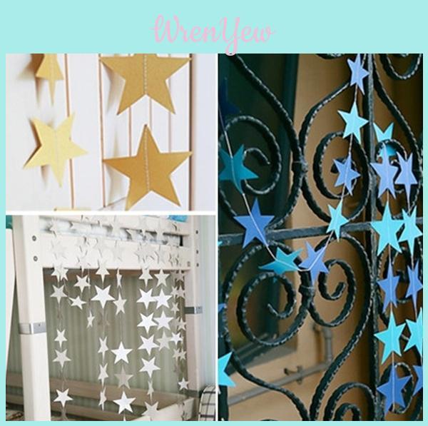 High-quality Star Paper Garland In Gold Silver And Blue For Festive Celebrations