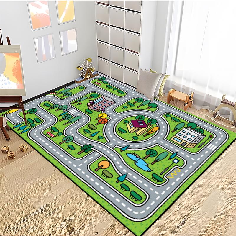 Kids Road Traffic Carpet Cartoon Car Toys Area Rug for Boys Girls City Life Educational Rugs Baby Room Bedroom Nursery Play Mat