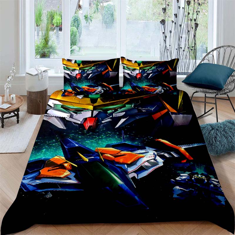 3D printed Mobile Suit Gundam bedding set, printed single duvet cover and pillowcase three-piece set, available in children's