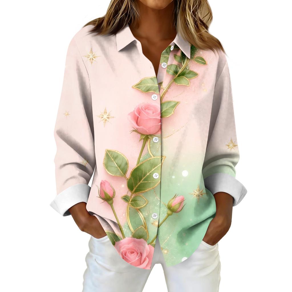 Cămașă Bluză Damă Crăciun Imprimat Nasturi Mâneci Lungi Casual De bază Guler Cămașă Regular Top