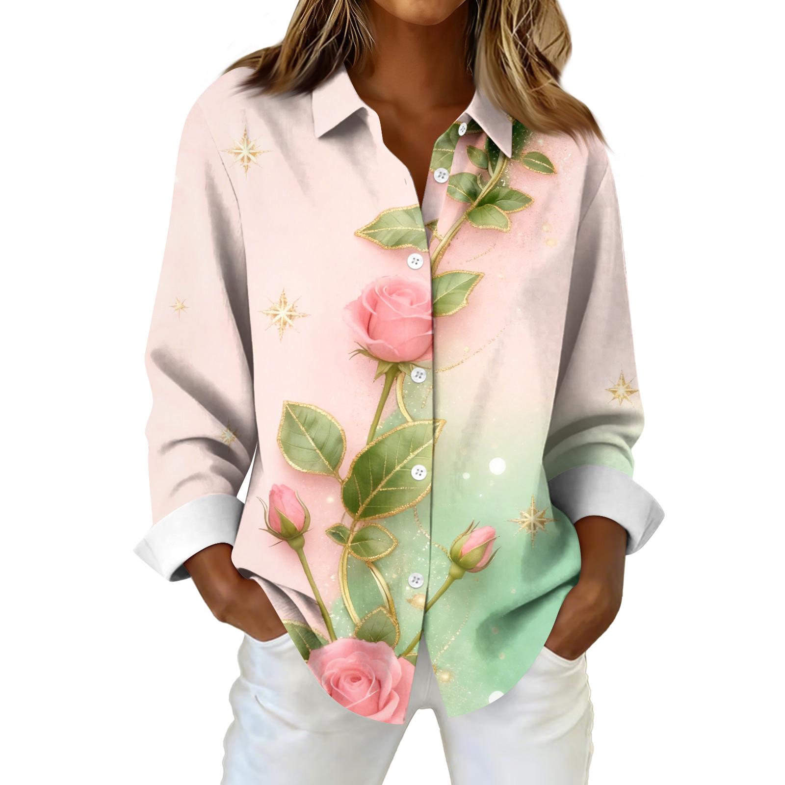 

Женская рубашка-блузка с рождественским принтом и пуговицами, длинный рукав, повседневный базовый рубашечный воротник, обычный топ XL