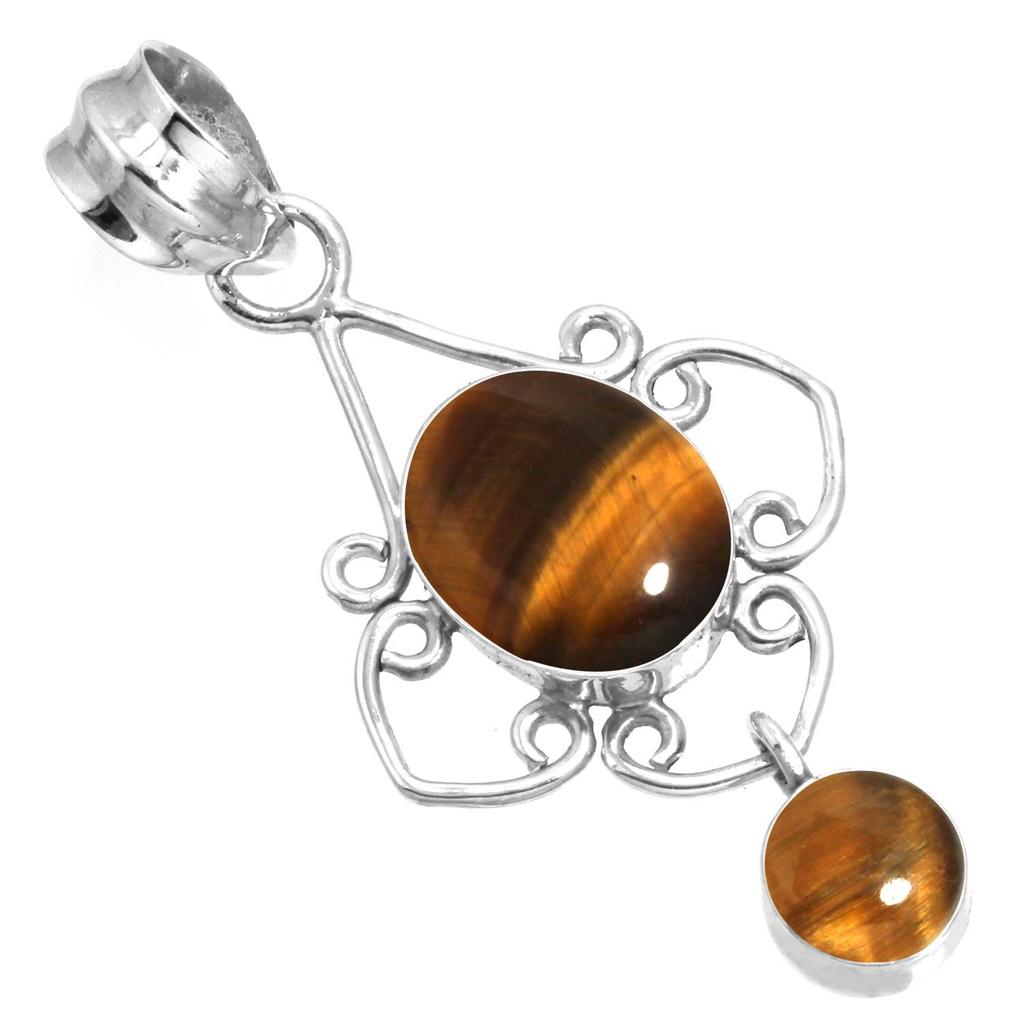 925 Sterling Silver Pendant Women Gemstone Handmade Jewelry Easter Gift Malachite Moonstone Rose Quartz Red Stone Smoky Topaz Tiger Eye Vintage