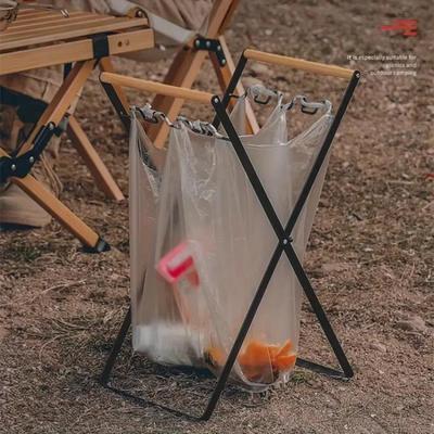 Portarifiuti da Esterno per Casa Pieghevole Portarifiuti da Cucina in Legno con Manico in Ferro Supporto per Sacchi di Plastica Campeggio