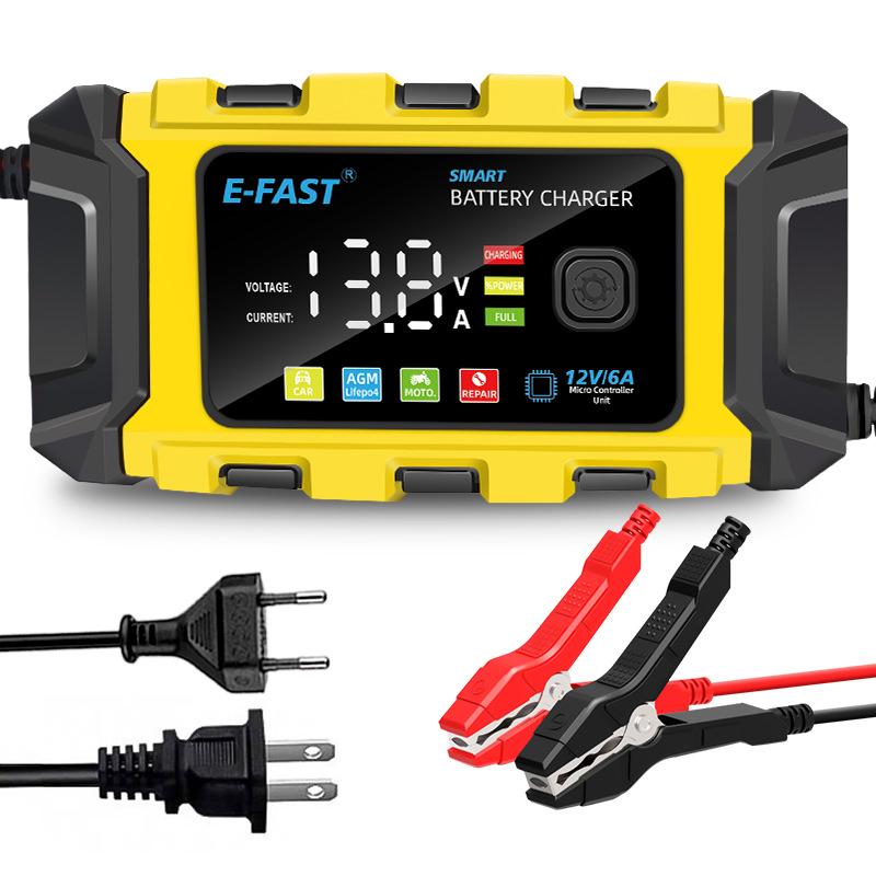 E-FAST 12V Lithium & Lead-Acid Car/Motorcycle Battery Charger with Color Screen