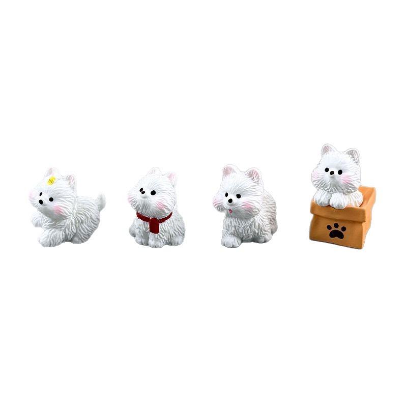 Adorable Scarf West Highland Dog Resin Figurine Mini Size Lifelike Statue for Home Office Desktop Terrarium Decoration